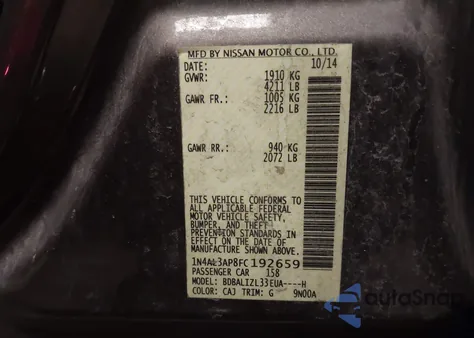 2015 Nissan Altima 2.5 Sv from USA, damaged, VIN 1N4AL3AP8FC192659